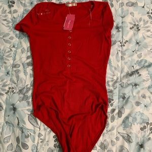 Red Button Up Bodysuit